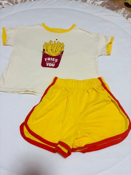 ポテト柄Tシャツ&黄色ショートパンツ セットアップ 子供服
