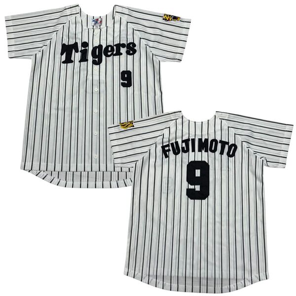 阪神タイガース ホーム レプリカユニフォーム #9 藤本敦士 メンズ サイズL 刺繍ロゴ ハーフボタン シャープ産業