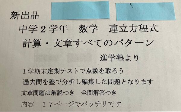 過去問 数学 中学2年 連立方程式 計算 文章問題 17p 定期テスト対策 予習 期末テスト 中間テスト 学年トップ 復習