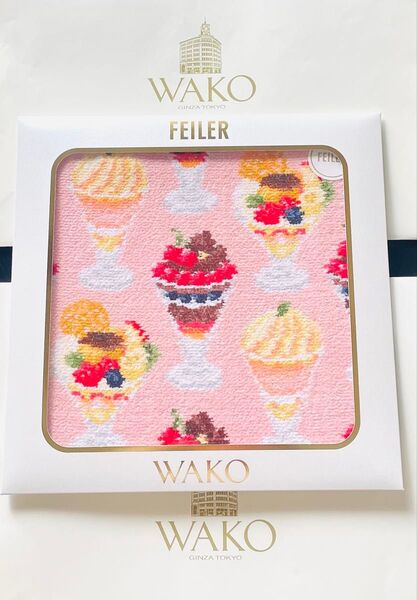 【新品・未使用】銀座WAKO FEILER ハンカチ ピンク パフェ柄