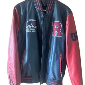 スタジャン ブルゾン ジャンパー ネイビー レッド メンズ L