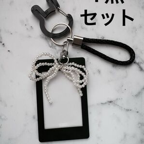 モノトーンフォトカードICカードケースじゃらじゃらキーホルダー
