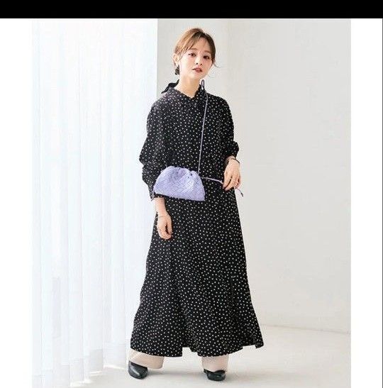 コウベレタス 田中亜希子さんコラボ ドット柄シャツワンピース(長袖)