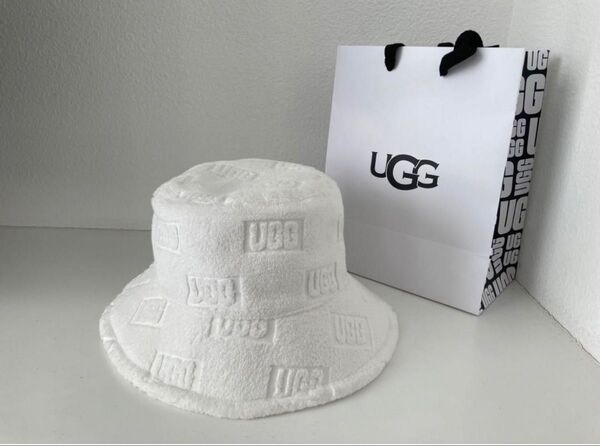 極美品/ほぼ未使用 UGG テリー パイル ハット バケットハット 帽子 ホワイト モコモコ
