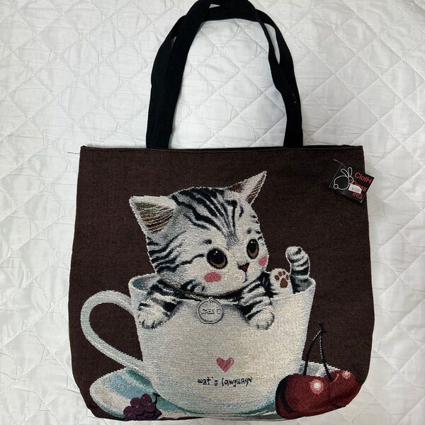 猫 トートバッグ かわいい サブバッグ 猫柄 猫の刺繍 手提げ
