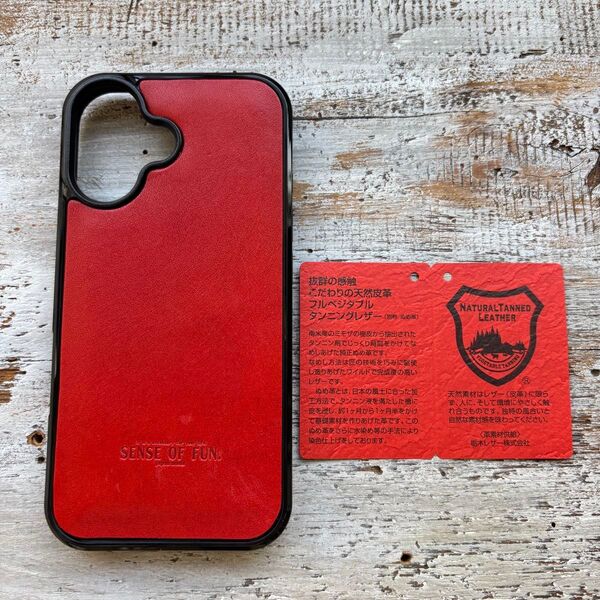 iPhone 16用ポイントレザーケース レッド(栃木レザー)証明書付