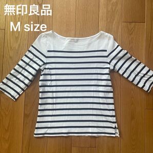無印良品 綿100% ストライプ五分袖 七分袖Tシャツ Mトップス カットソー