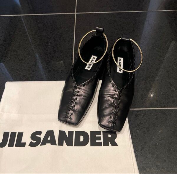 JIL SANDER アンクレット バレエシューズ ジルサンダー パンプス バレリーナ メタルアンクレット フラット スクエアトゥ