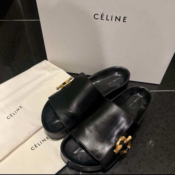 CELINE フィービー期 ゴールドバンブー ボクシー アルファベット サンダル 36 23.5 - 24cm シューズ 靴