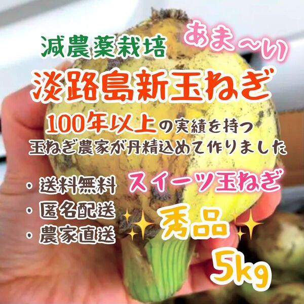 淡路島新玉ねぎ スイーツ玉ねぎ 秀品5キロ 5kg 農家直送 減農薬栽培