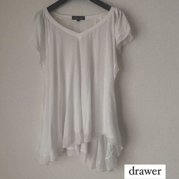 ドゥロワー drawer Vネック カットソー トップス Tシャツ ホワイト フレンチスリーブ 半袖 Sサイズ