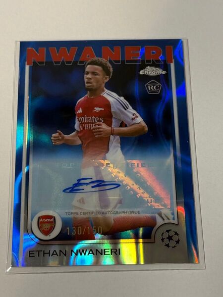 Topps Chrome UEFA Ethan Nwaneri Rookie Auto Blue Lava RC Arsenal