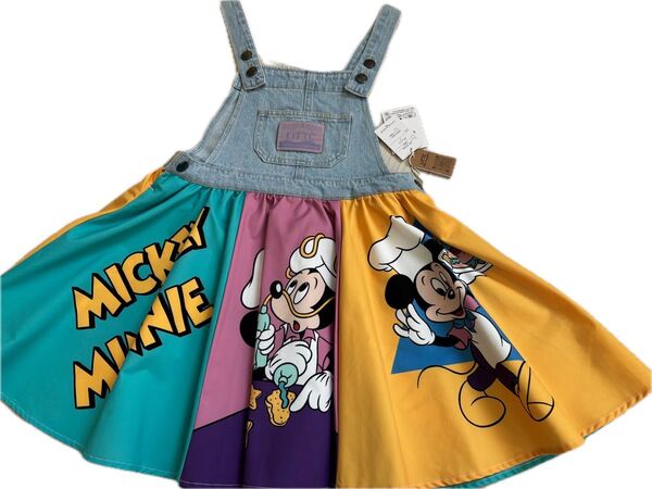期間値下げ!デニム ワンピース 子供服 女の子 リトシー ディズニー シェフミッキー 完売品 未使用 130 スカート キッズ