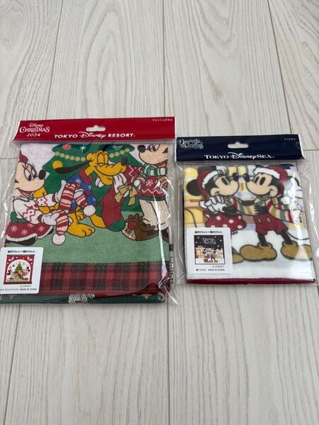 2点セット ディズニーリゾート ウォッシュタオル クリスマス2024 未使用 完売 1950円 ディズニーシー ミッキー ミニー