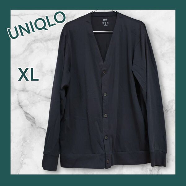 ユニクロ UNIQLO カーディガン 長袖 メンズ XL LL 2L エアリズム UVカット ネイビー Vネック 無地