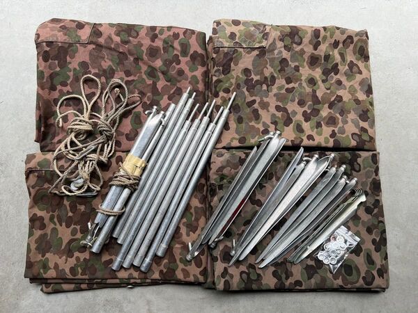4枚フルセット 軍幕 オーストリア軍 スワンプカモ ポンチョ テント ミリタリー ソロ キャンプ ワンポールテント 実物