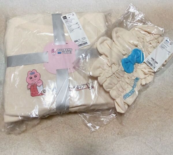 【新品未使用】GU おぱんちゅうさぎ ラウンジウェアセット&ヘアバンド 3XL コラボ商品 ルームウェア クリーム色