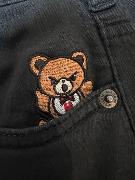 HYSTERIC GLAMOUR ヒステリックグラマー ベア刺繍 カラースキニーパンツ ストレッチ XS ブラック
