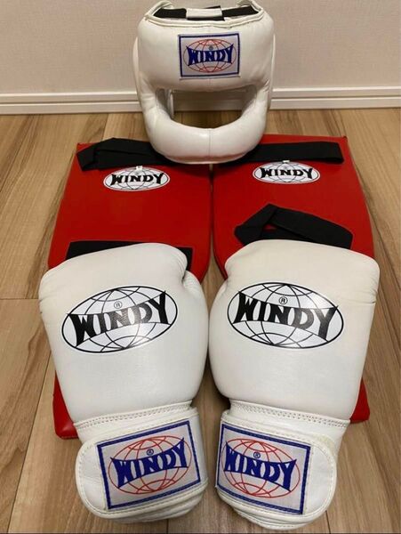 【美品】WINDY グローブ10オンス、レガースLサイズ、ヘッドギアMサイズ キックボクシング