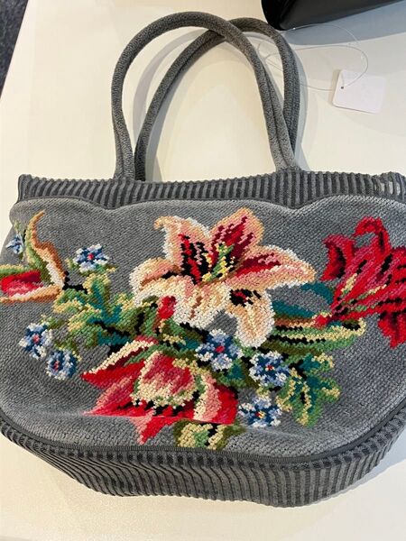 タグ付き FEILER フェイラー ハンドバッグ 花柄 フラワー グレー 灰色