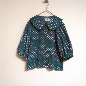 【美品】メリージェニー グリーン トップス ブラウス ドット パフスリーブ
