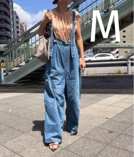しまむら デニムサロペット オーバーオール調整可能 ブルー M