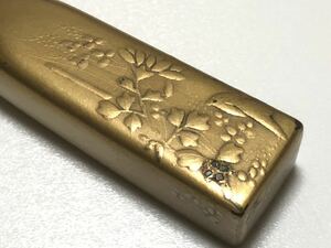 木製 漆塗り 金蒔絵 螺鈿 9.2g 作家物 花鳥文 笄【検/簪/かんざし】