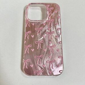 iPhoneケース iPhone14pro リボン ピンク キラキラ グリッター