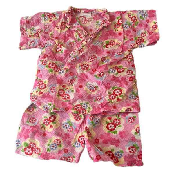 オリバークラブ 日本製 ベビー服 甚平 セットアップ 花柄 ピンク 90センチ
