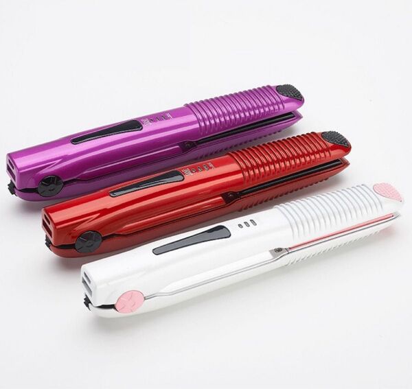 レッド【新品未使用】コードレスヘアアイロンUSB充電式ストレートカール携帯用