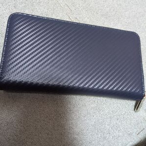 長財布 カーボン柄 ネイビー ラウンドファスナー
