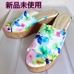 サンダル 白 ホワイト 厚底 ウェッジソール 歩きやすい 花柄