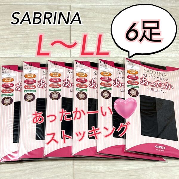 L〜LL】GUNZE グンゼ SABRINA サブリナ あったかストッキング 6足 ブラック