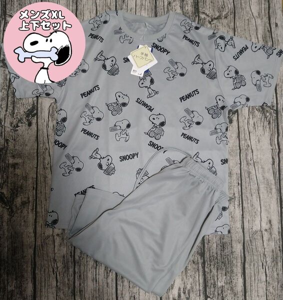 スヌーピー dryTシャツ ハーフパンツ 上下セット メンズXL グレー