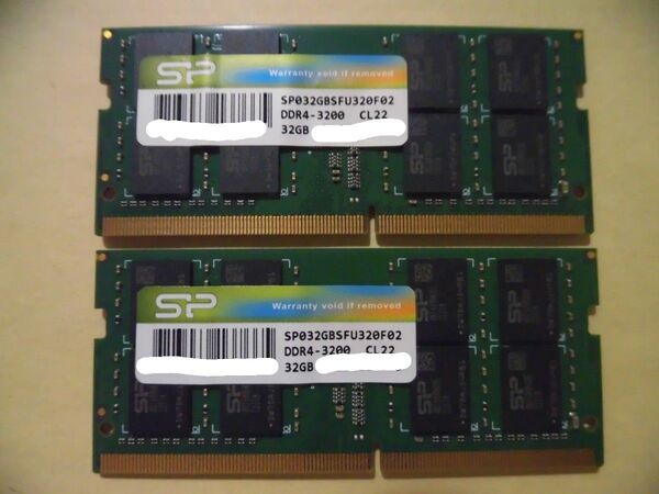 動作確認済 Silicon Power DDR4 3200 32GB×2 計64GB ノート用メモリ