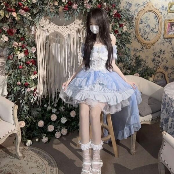 アイドル衣装 水色 ロリータドレス Mサイズ コスプレ