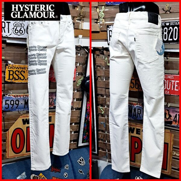 新品 HYSTERIC GLAMOUR ヒステリックグラマー ストレッチ ロゴペイント ホワイトデニム 34