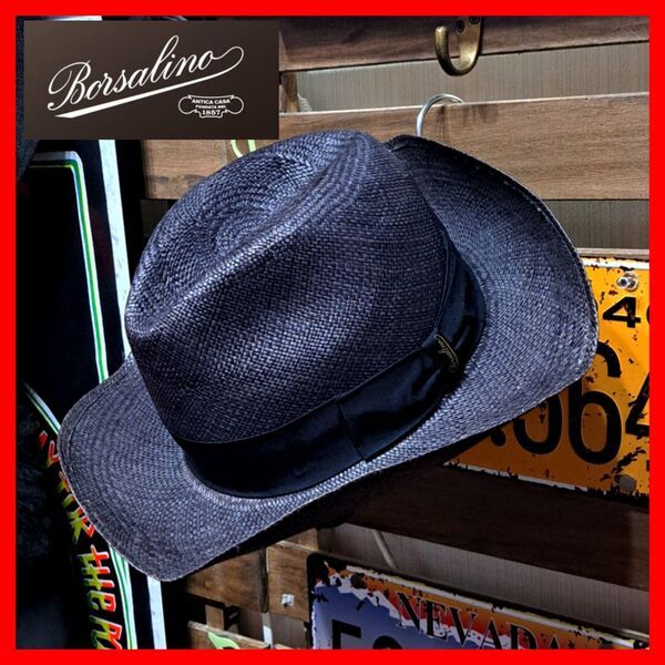 大きなサイズ! Borsalino ボルサリーノ 中折れ パナマハット 60㎝ イタリア製 ブラック