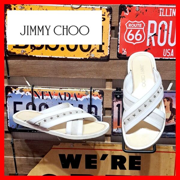 JIMMY CHOO ジミーチュウ 星スタッズ コンビレザー レザーサンダル ホワイト 43