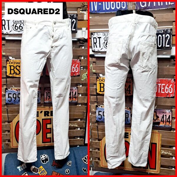 Dsquared2 ディースクエアード ストレッチ メタルロゴプレート ホワイトデニム ジーンズ 46