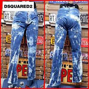 Dsquared2 ディースクエアード ストレッチ ブリーチ加工 ロゴプレート スリムジーンズ デニム 46