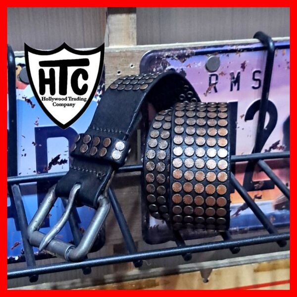 希少 HOLLYWOOD TRADING COMPANY HTC エイチティーシー 5連 オールドスタッズ レザーベルト 34