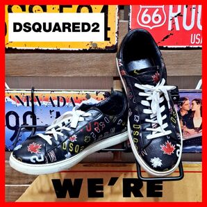 Dsquared2 ディースクエアード 総柄 マルチロゴ ペイント ローカット レザースニーカー 43 ブラック