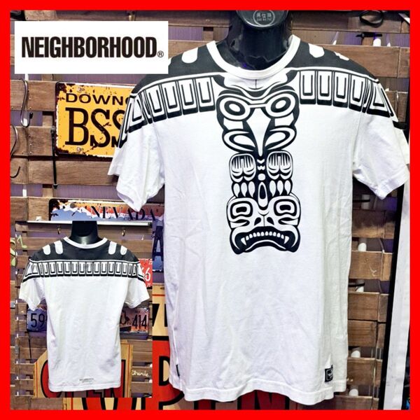 NEIGHBORHOOD ネイバーフッド トーテムポール柄 プリント 半袖Tシャツ M ホワイト