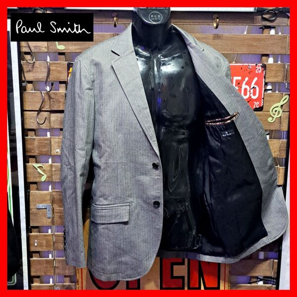 Paul Smith ポールスミス ヘリンボーン 2つボタン テーラードジャケット グレー XL