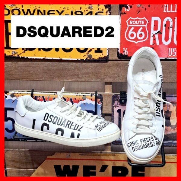 Dsquared2 ディースクエアード ICON アイコン ロゴプリント ローカット レザー スニーカー 42 ホワイト