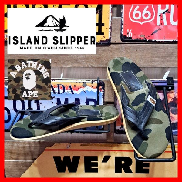 ISLAND SLIPPER×A BATHING APE アイランドスリッパ アベイシングエイプ カモフラ レザービーチサンダル