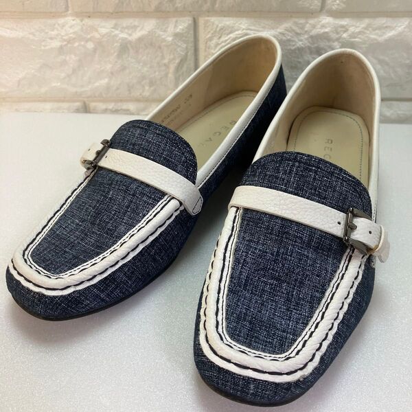 美品 リーガル デニム 22.5㎝ ヒール太め パンプス ローファー