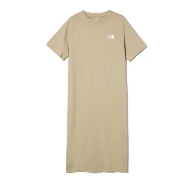THE NORTH FACE ザノースフェイス 春夏ワンピースTシャツ半袖ひざ下丈 綿100% レディースMサイズ ベージュ 美品