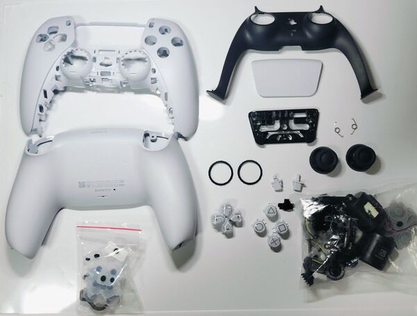 PS5DualSense純正コントローラー ホワイトシェルパーツ洗浄済みセット 修理取替用BDM-040新品スティックキャップ付き